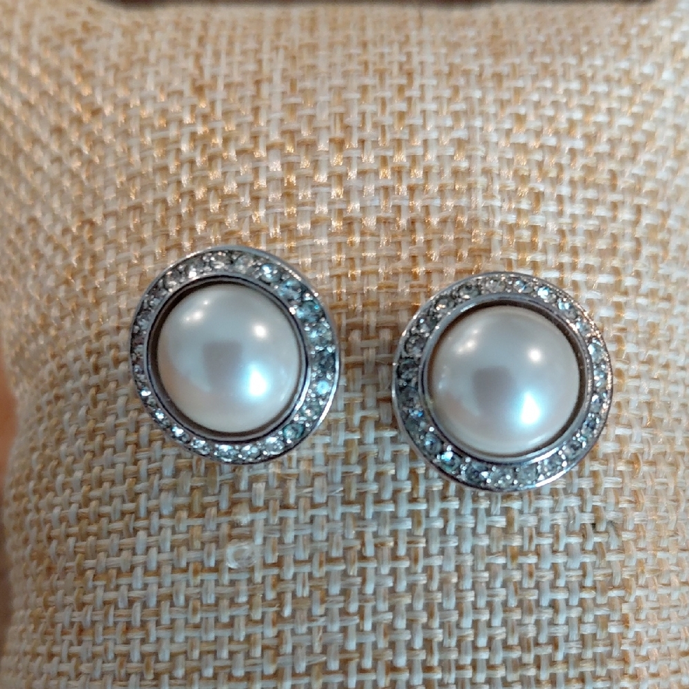 Classic White Pearl Halo Stud Earrings - Elegant Women's Jewelry
